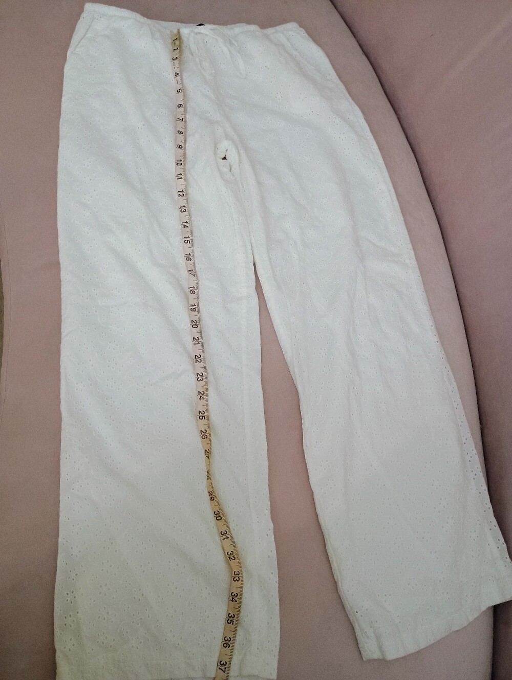 White Eyelet Drawstring Pants - Picture 4 of 6